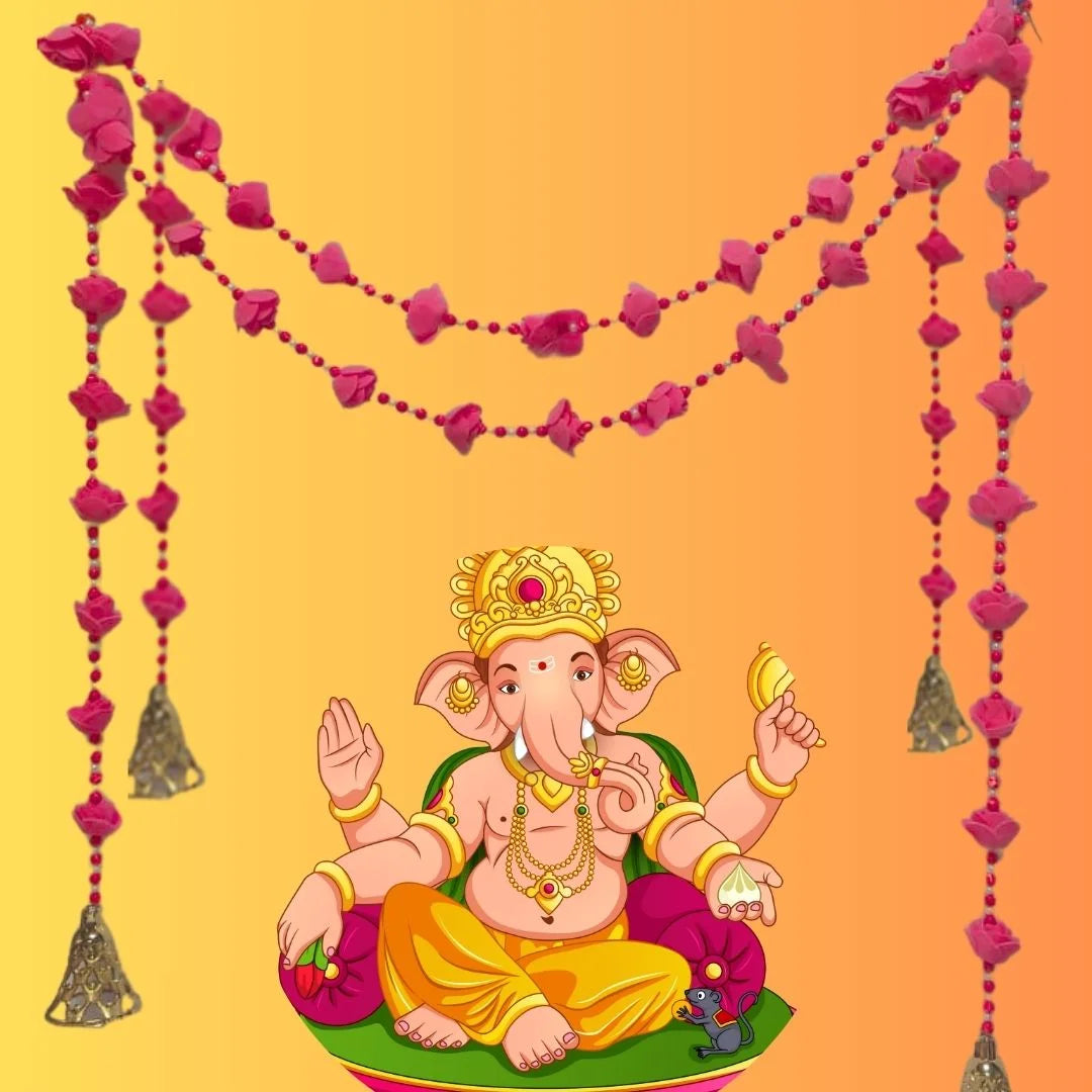 Artificial Pink Flower Hanging with Beads & Bell