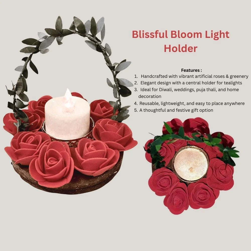 Decorative Cow Dung Cake Tealight Holder with Foam Roses