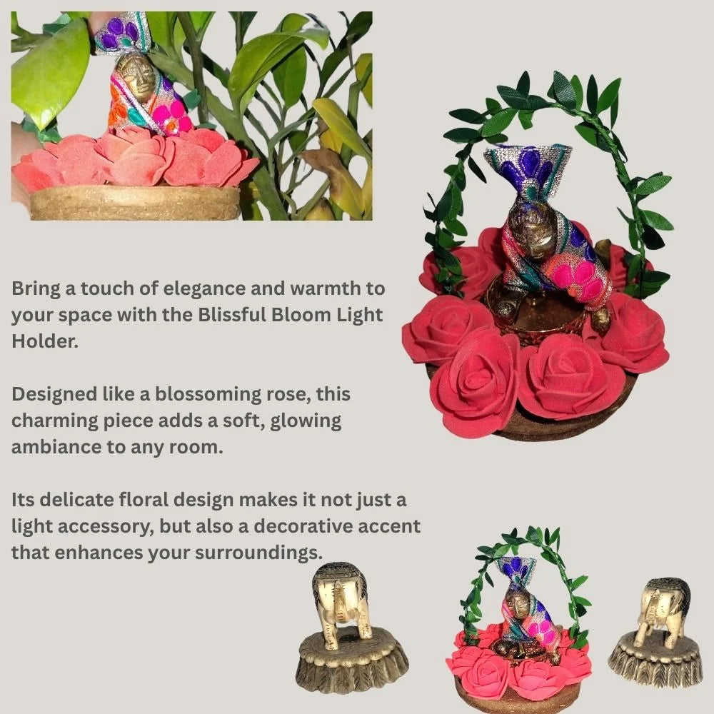 Decorative Cow Dung Cake Tealight Holder with Foam Roses