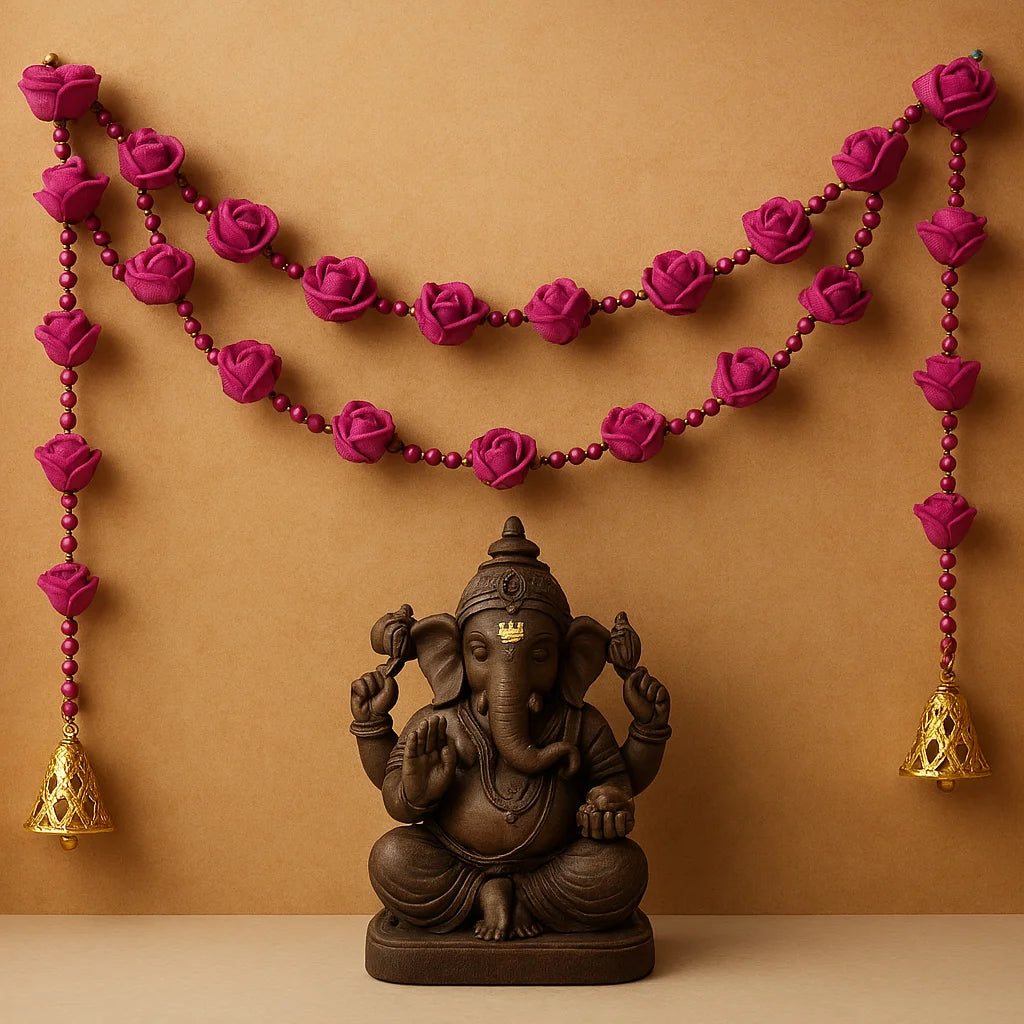 Artificial Pink Flower Hanging with Beads & Bell