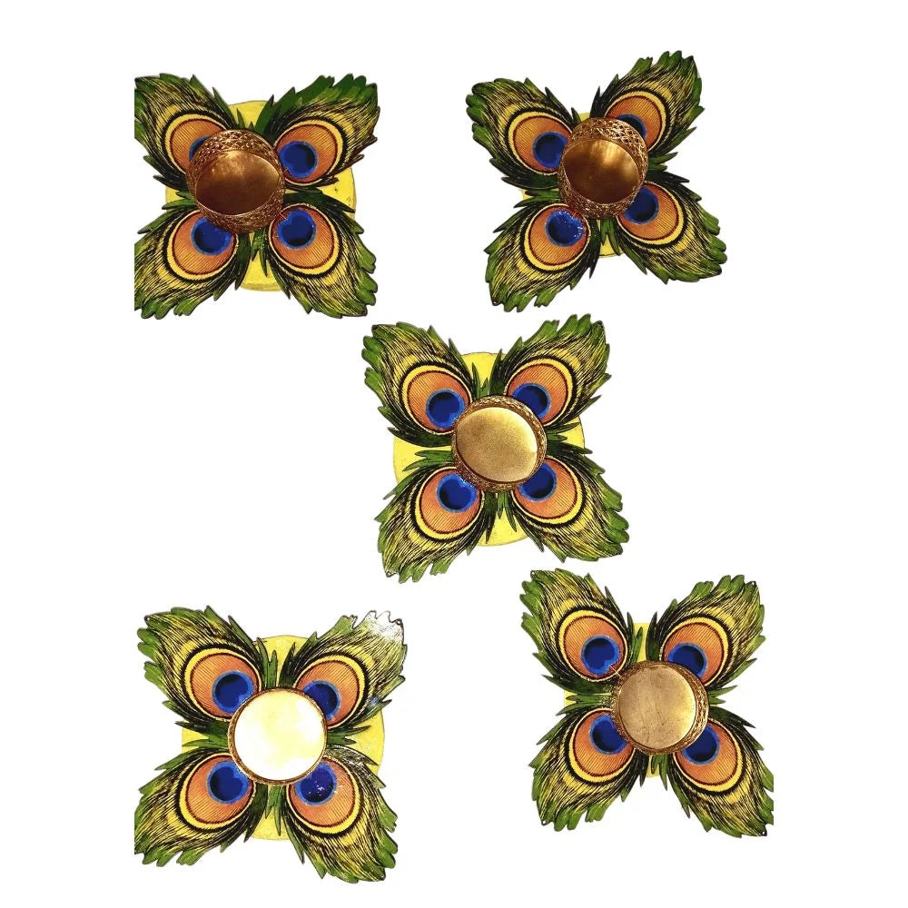 Peacock Radiance Tealight Holder Set Cow Dung Base Edition