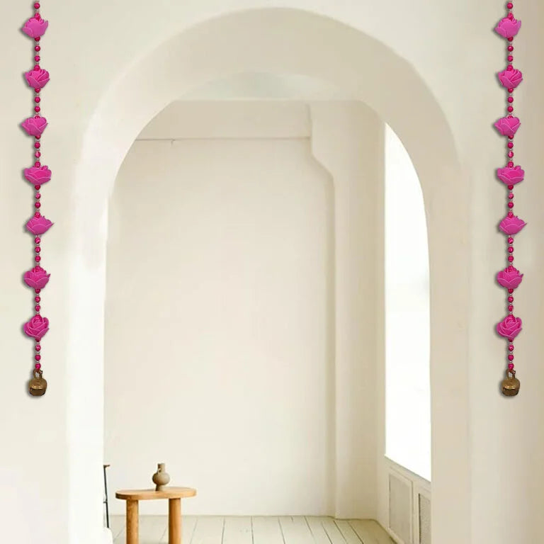 Premium Handmade Pink Foam Flower Hanging Ladi with Beads & Brass Ghungroo
