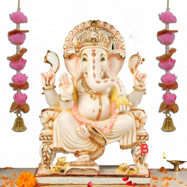 Pink & Golden Hanging Toran with Golden Bell (Set of 2)