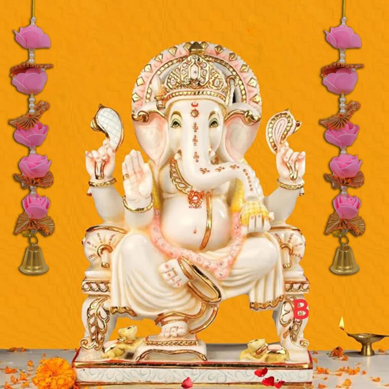 Pink & Golden Hanging Toran with Golden Bell (Set of 2)