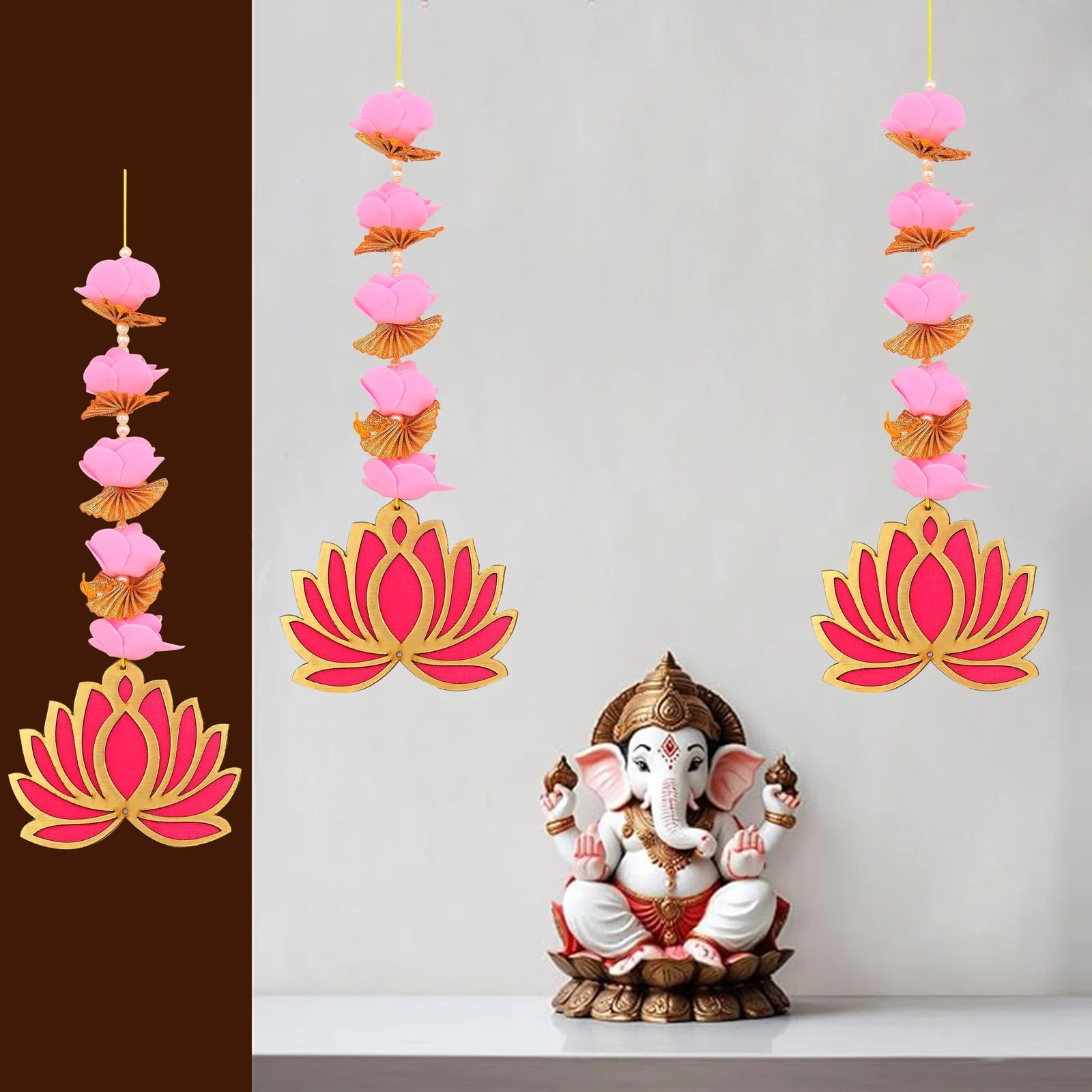 Set of 2 – Pink Foam Flower & Lotus Hanging Décor