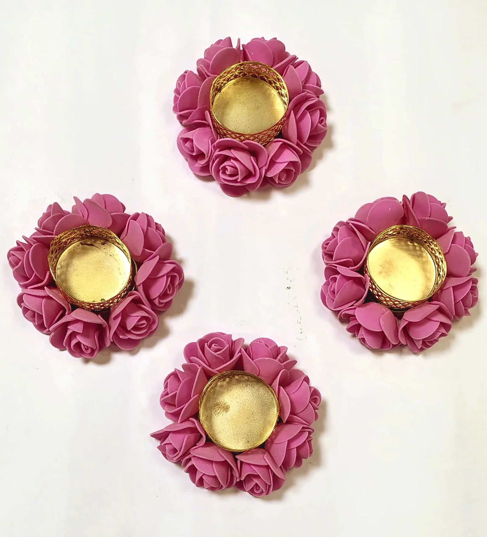 Decorative Pink Rose Tealight Holders – Set of 4