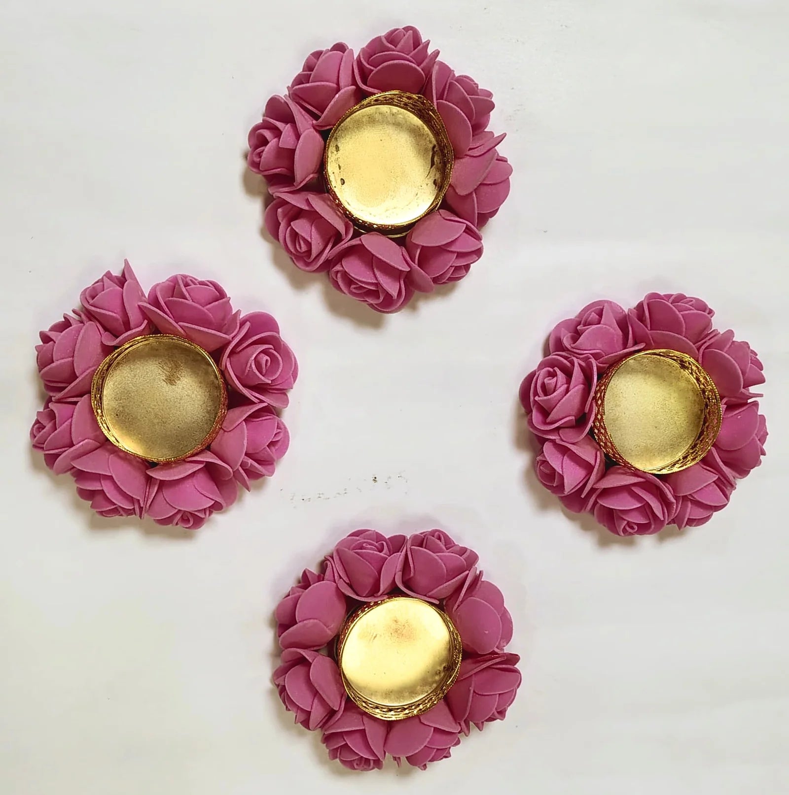 Decorative Pink Rose Tealight Holders – Set of 4