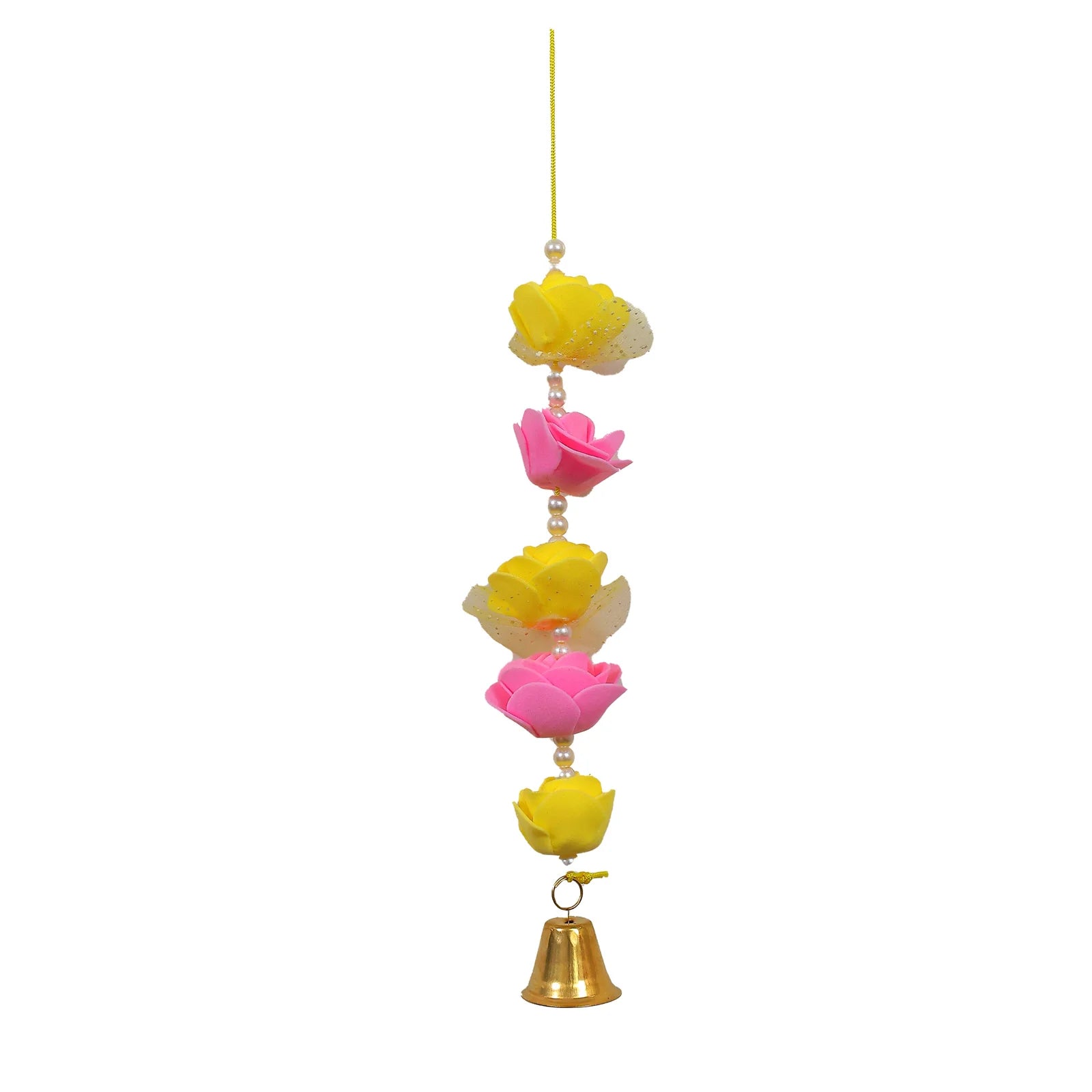 Pink & Golden and yellow flower Hanging Toran with Golden Bell (Set of 2)