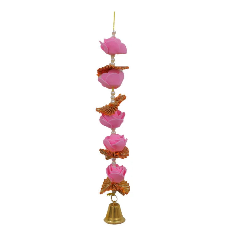 Pink & Golden Hanging Toran with Golden Bell (Set of 2)