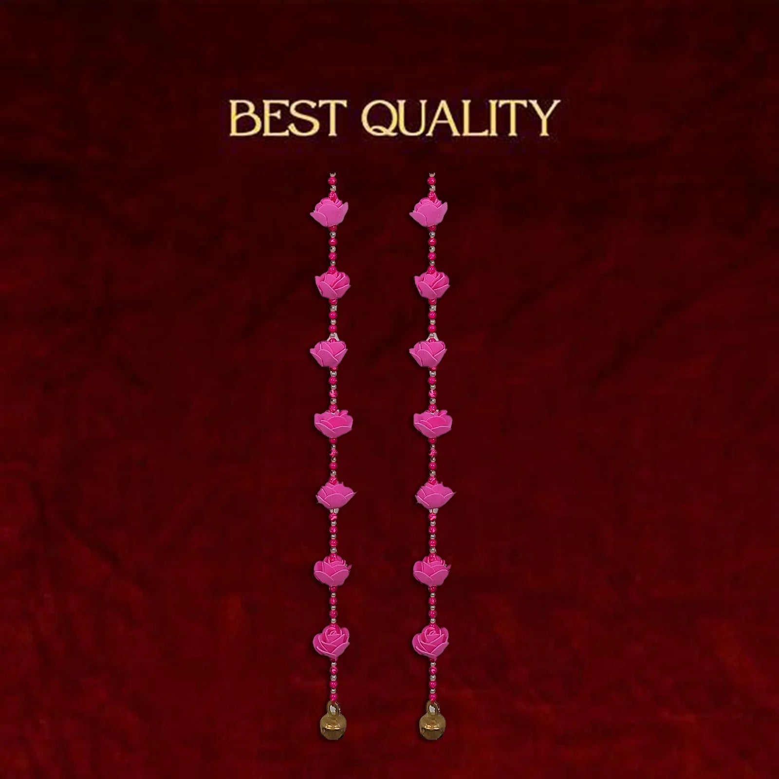 Premium Handmade Pink Foam Flower Hanging Ladi with Beads & Brass Ghungroo